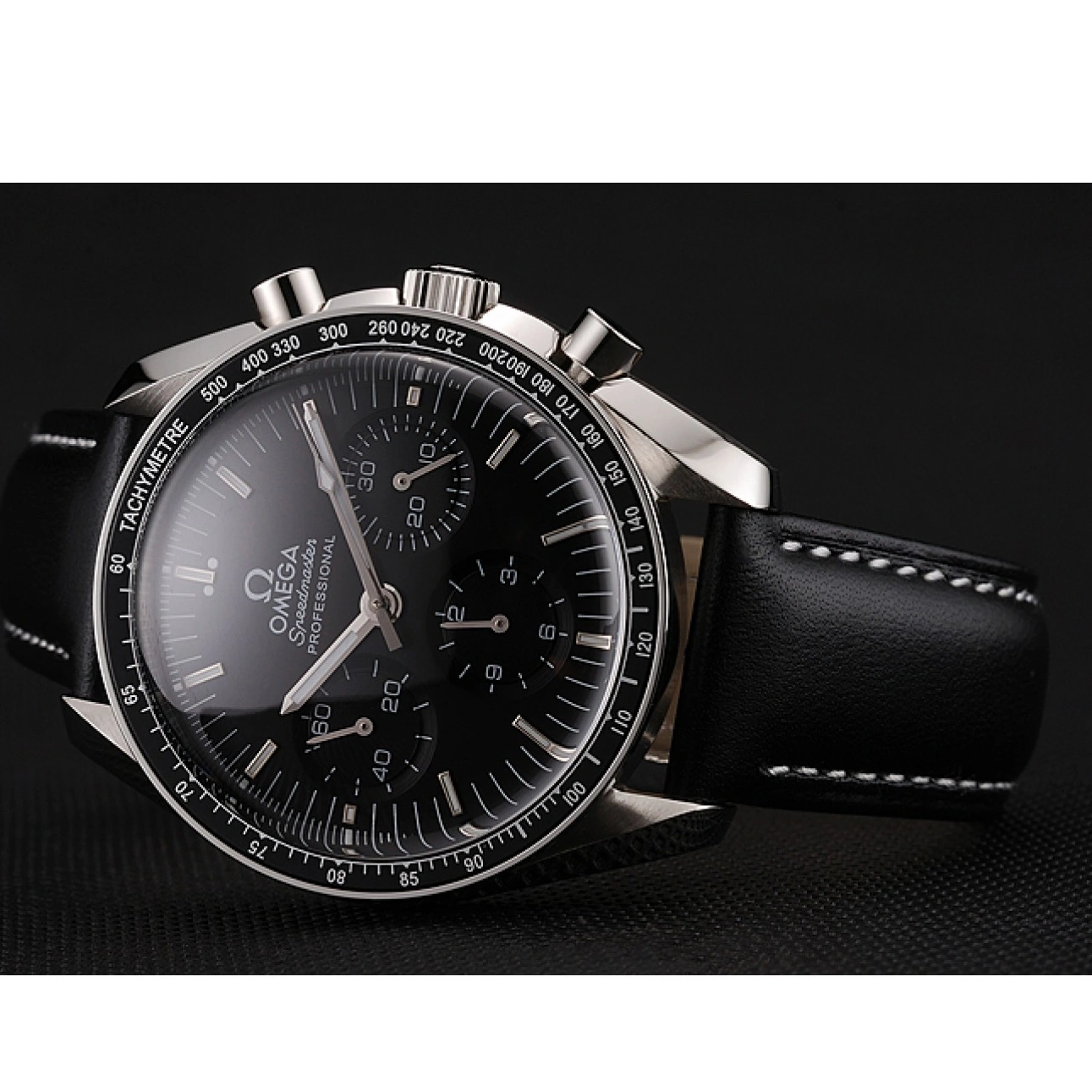1025 Swiss Omega Speedmaster Professional Black Dial Black Leather Bracelet 1453936